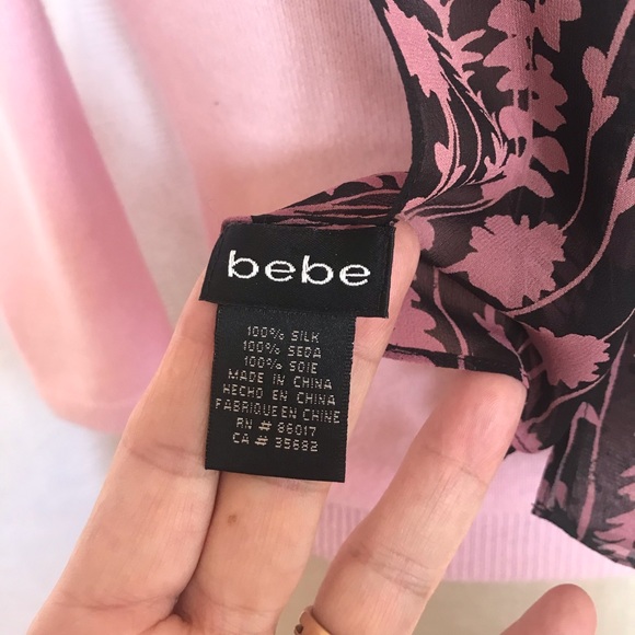 Bebe silk georgette is pink/black scarf - Picture 5 of 9